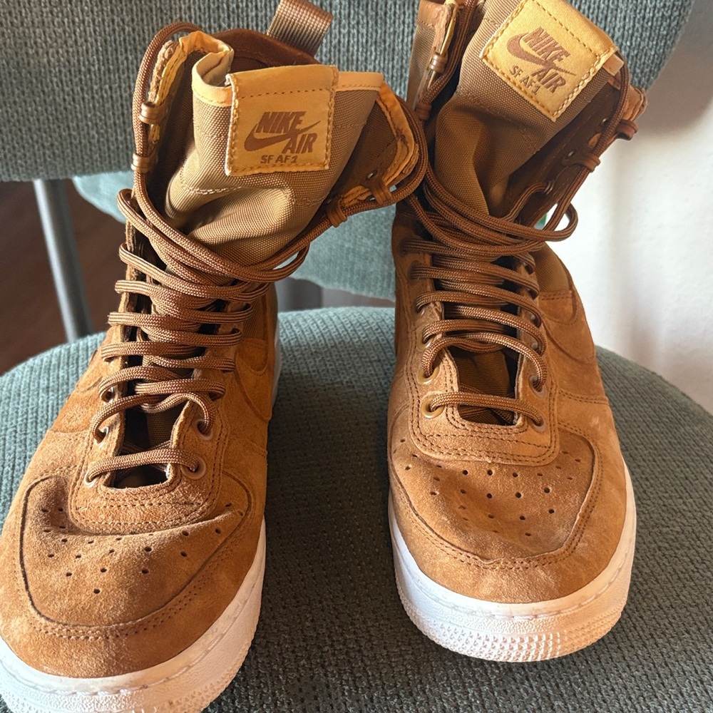 Nike Air High-Top Sneakers in Tan and White